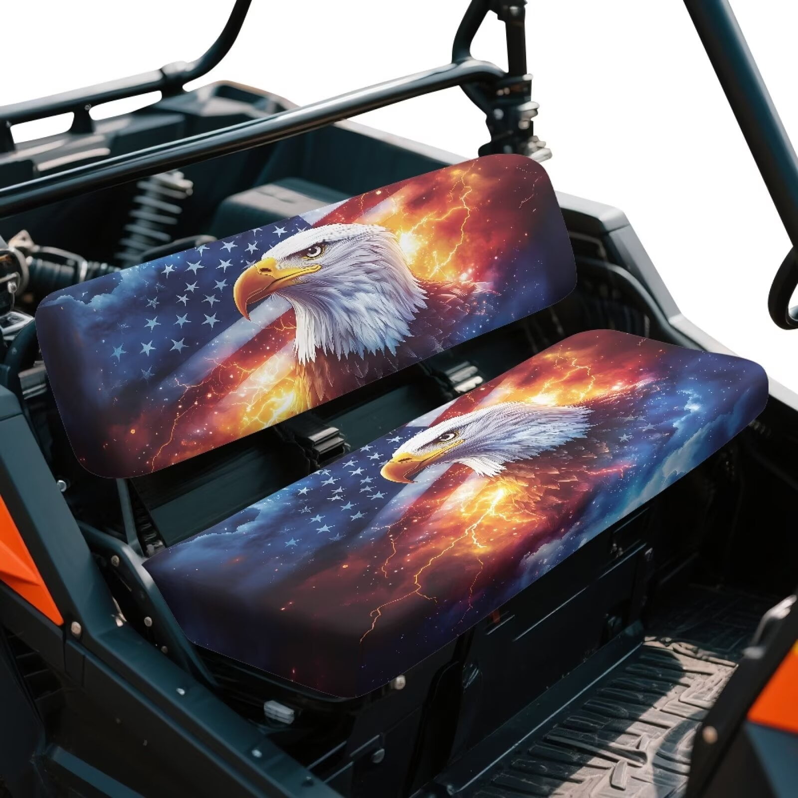 Garronmavis UTV Seat Covers Comfort Seat Pad Cover with Elastic Edges Easy to Install UTV Bench Seats Cover Set Compatible with Kawasaki Mule 4010 4x4 Diesel (2009-2013) American Flag Eagle