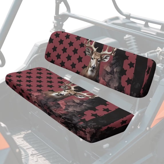 Garronmavis UTV Seat Covers for Kawasaki Mule Dog-Proof and Easy-Clean Polyester Fabric UTV Bench Seat Cover Set Easy to Install Compatible with Kawasaki Mule 3000 (2001-2008) American Flag Deer