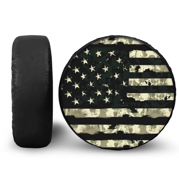 Garronmavis Waterproof Elastic Cars Spare Tires Covers Rv Essentials Rv Spare Tire Cover Sun Protection 15 Inch Wheel Accessories Polyester Camouflage American Flag