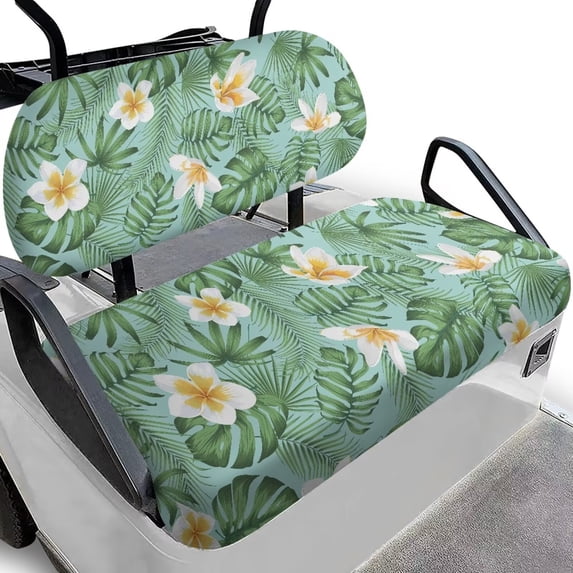 Garronmavis White Hibiscus Rose Golf Cart Seat Protectors Set of 2 Elastic Polyester Easy to Install Golf Cart Accessories Backing for Year Round Use on Most of Models