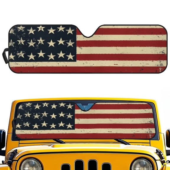 Garronmavis Windshield Sun Shade for Jeep Wrangler JK JKU JL JLU1997-2024,Front Window Sun Visor for UV Rays & Heat Protection,American Flag Windshield Sunshade