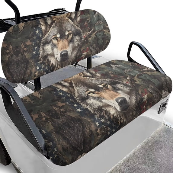 Garronmavis Wolf Dried Leaf Golf Cart Seat Cover Replacement Comfortable and Soft Golf Cart Elastic Seat Covers Pack of 2 Interior Decor Accessiores No Stapler Needed