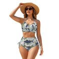 thumbnail image 1 of Garronmavis Women's Bikini Set 2 Piece Camouflage Fish Twist Front Drawstring Bathing Suits Halter Tummy Control Summer Swimwear for Women, 1 of 6