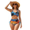 thumbnail image 1 of Garronmavis Women's Bikini Sets 2 Piece Twist Front Tummy Control High Waisted Swimsuits Side Tie Halter Tropical Palm Sunset Bathing Suit Swimwear, 1 of 6