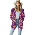 thumbnail image 1 of Garronmavis Women's Draped Front Open Cardigan Casual Long Sleeve Lightweight Cardigan Sweaters for Women Cover Up Top Purple Egg Flowers, 1 of 6