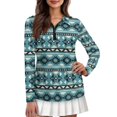 thumbnail image 1 of Garronmavis Women's Golf Shirt Quarter Zip Collared Tennis Shirts Long Sleeve Athletic Hiking Running Workout Tops Western Aztec Shirt, Blue Western Aztecs, Size XL, 1 of 7
