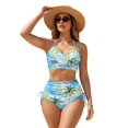 thumbnail image 1 of Garronmavis Women's High Waisted 2 Piece Bikini Set Tropical Palm Trees Twist Front Crisscross Tie Back Bathing Suits Tummy Control Thong Swimwear for Beach Vacation, 1 of 6