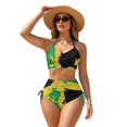 thumbnail image 1 of Garronmavis Women's High Waisted 2 Piece Bikini Sets Tummy Control Twist Front Swimwear Drawstring Side Tropical Jamaican Halter Bathing Suits for Beach, 1 of 6