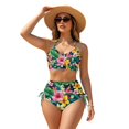 thumbnail image 1 of Garronmavis Women's High Waisted Bikini Set Twist Front Tummy Control 2 Piece Swimsuits Tropical Floral Crisscross Tie Back Bathing Suit with Side Tie Bottoms, 1 of 6