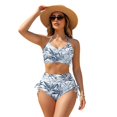 thumbnail image 1 of Garronmavis Women's High Waisted Bikini Sets Tummy Control 2 Piece Leaf Print Swimsuits Twist Front Crisscross Tie Back Drawstring Side Bathing Suits for Summer Beach, 1 of 6