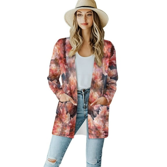 Garronmavis Women's Lightweight Cardigan Sweater Cover Up for Beach Long Sleeve Long Cardigan Knit Jacket Aesthetic Flowers