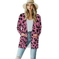 thumbnail image 1 of Garronmavis Women's Lightweight Cardigan Sweater Cover Up for Beach Long Sleeve Long Cardigan Knit Jacket Y2K Loose Leopard Patch Pink, 1 of 6