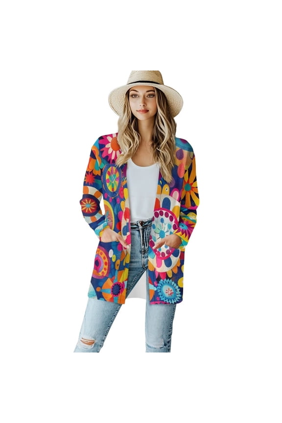Women's Lightweight Open Front Cardigans Long Sleeve Kimono Cover Ups for Women Beach Cardigan Sweater Jacket Hippie Flower Power
