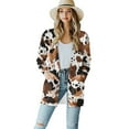 thumbnail image 1 of Garronmavis Women's Open Front Cardigan Jacket with Pockets Plus Size Long Knitted Cardigan Sweaters for Women Draped Jacket Dressy Outfits Brown Cow Print, 1 of 6