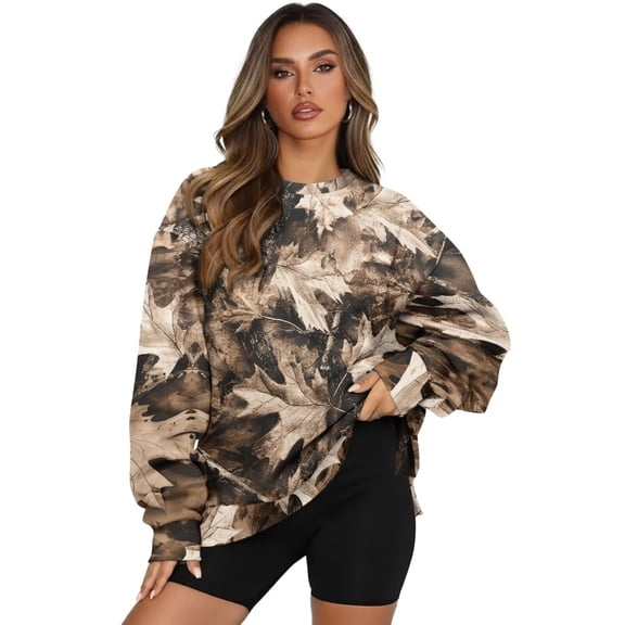 Garronmavis Women's Pullover Camouflage Oversized Duck Camo with Pockets Loose Long Sleeve Tops Crewneck Pullover Sweatshirts for Women, Size 3XL