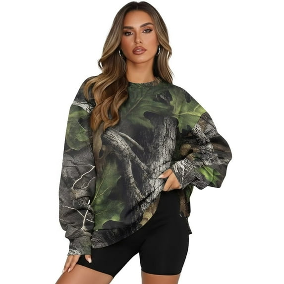 Garronmavis Women's Sweatshirt Camouflage Size 2XL Oversized Duck Hunting Crewneck Soft Fall Winter Outfits Long Sleeve Sweatshirt for Women
