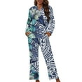 thumbnail image 1 of Garronmavis Womens 2 Piece Pajama Set Long Sleeve Button Down Soft Sleepwear Polynesia Style Hibiscus Flowers Comfy Lounge Set Floral Print PJs for Women Nightwear Relaxing Outfit, Blue, 1 of 7
