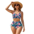 thumbnail image 1 of Garronmavis Womens Bikinis Sets Tropical Floral Twist Front Tummy Control Swimwear Crisscross Tie Back 2 Piece Bathing Suits Adjustable Spaghetti Strap Swimsuits, 1 of 6