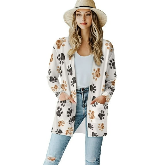 Garronmavis Womens Cardigan Sweater with Pockets Long Sleeve Cardigan Soft Drape Open Front Fall Dusters Plus Size Cover Up Jacket Vintage Flowers