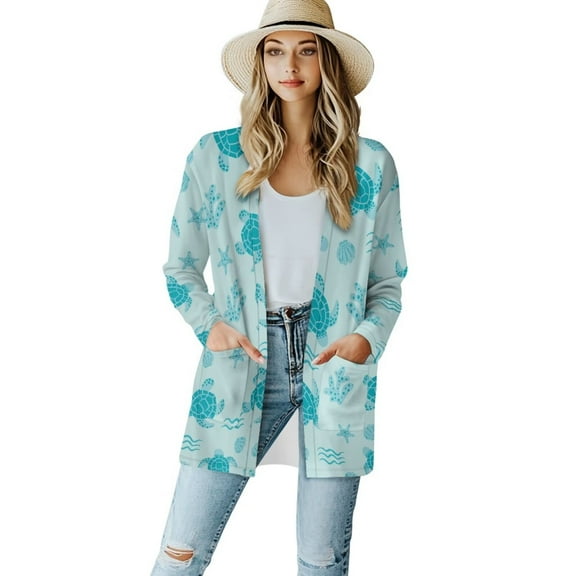 Garronmavis Womens Lightweight Cardigan Knit Sweater Thin Cardigan Jackets Open Front Kimono for Women Long Beach Cover Up Top Plus Size Turtle