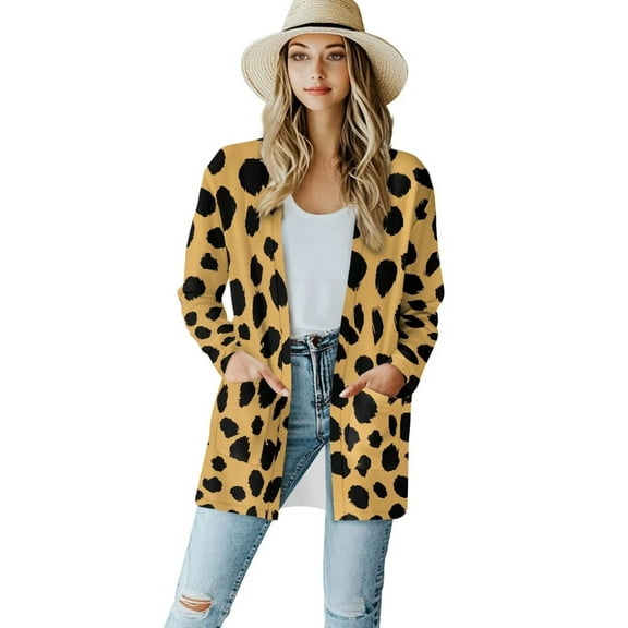 Garronmavis Womens Long Sleeve Cardigan Sweater for Fall Jacket Stretch Blouses for Women Dressy Casual Draped Top Plus Size Yellow Spots