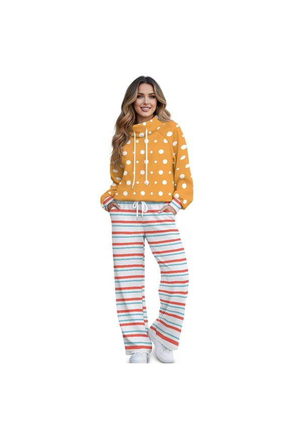 Womens Sets 2 Piece Outfits Women Sweat Suits 2 Piece Set Pink Sweatsuit Polka Dot Sweat Set Lounge Joggers Suit Tracksuits, Size M