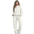 thumbnail image 1 of Garronmavis Womens Sweat Suit Polka Dot Hoodie Sweatsuits Women 2 Piece Outfit Long Sleeve Sweatshirt Jogger Pants Set with Pockets White, Size L, 1 of 6