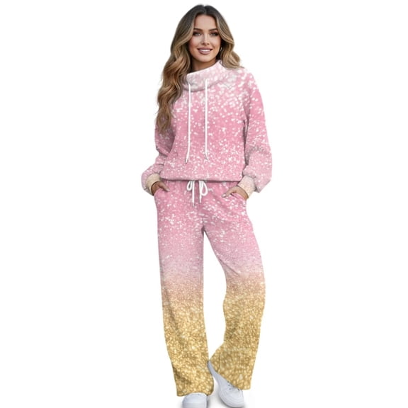 Garronmavis Sweat Sets for Women 2 Piece Casual Long Sleeve Hoodie with Loose Wide Leg Sweatpants Airport Travel Pants Tracksuits Zebra Print, Size S