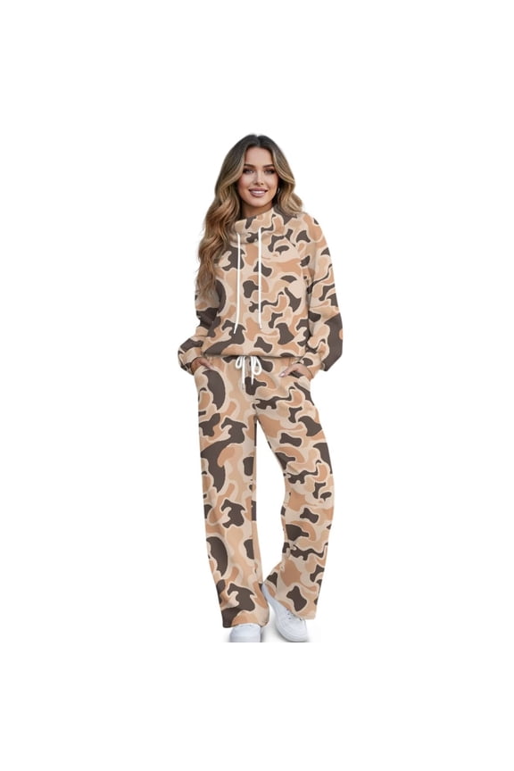 Womens Track Suits 2 Piece Set Duck Camo Sweat Set Women Hoodie Tracksuit Jogging Suit Oversized Long Pant Sweatsuit Workout Set, Size XS