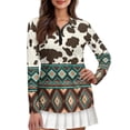 thumbnail image 1 of Garronmavis Zipper Golf Shirt for Women Collared Tennis Shirts Long Sleeve Golf Tennis Shirts Pickleball Workout Tops Western Aztec Shirt, Aztec Cow Print, Size M, 1 of 7