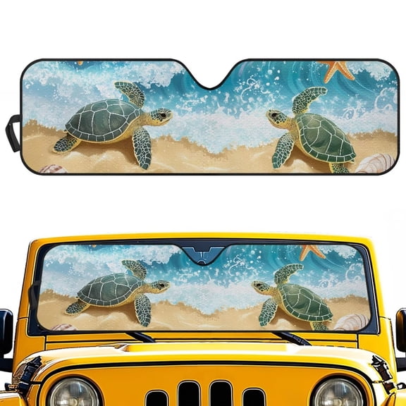 GarronmavisBeach Turtle Windshield Sun Shade for Jeep,Windshield Sunshade for Wrangler TJ JK JL1997-2024 Easy Installation Foldable Automotive Interior Accessories