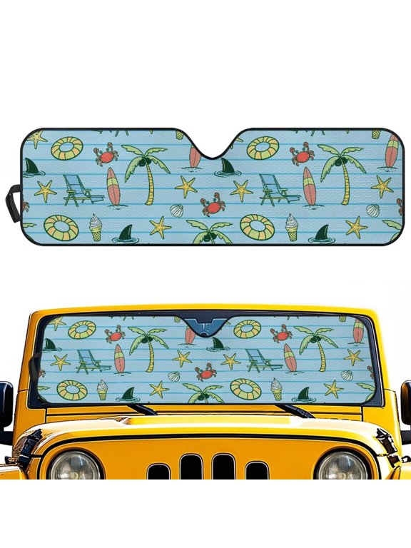 Beach Vacation Print Windshield Sun Shade Shade Heat Shield for Jeep Sunshade Windshield for Jeep Wrangler Sunshade Compatible with Jeep Wrangler TJ JK JL &Gladiator JT 2/4 Door,1Pcs