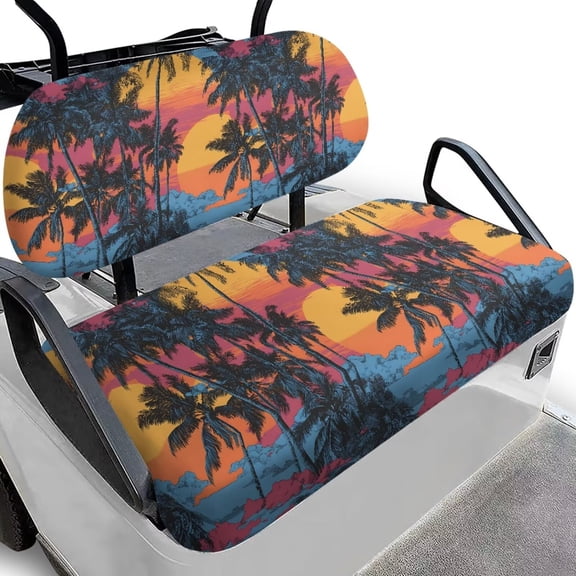 GarronmavisCoconut Tree Sunset Golf Cart Seat Towel Covers Ezgo Club Car Golf Cart Seat Covers Suitable for All Weather Easy to Install and Washable