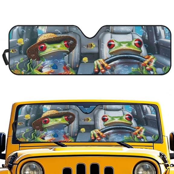 GarronmavisTree Frog Driving Front Windshield Sunshade Fit for Jeep Wrangler JL/JLU 2018-2024 & Jeep Gladiator JT 2020-2024, 240T Foldable Window Shade Sun Visor Protector