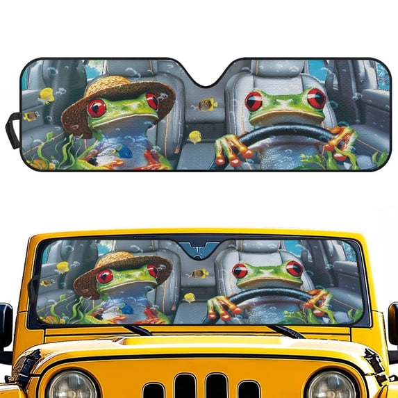 GarronmavisTree Frog Driving Front Windshield Sunshade Fit for Jeep Wrangler JL/JLU 2018-2024 & Jeep Gladiator JT 2020-2024, 240T Foldable Window Shade Sun Visor Protector