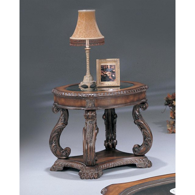 Garroway Oval End Table with Glass Inlay Top Brown