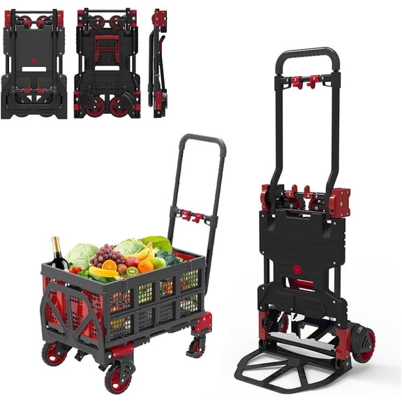 Garstc 2-In-1 Collapsible Hand Truck Featuring a Folding Basket. This Heavy-Duty Dolly Can Support Up to 330 Lbs And Includes a Telescoping Handle, Making It a Portable Cart Equipped with