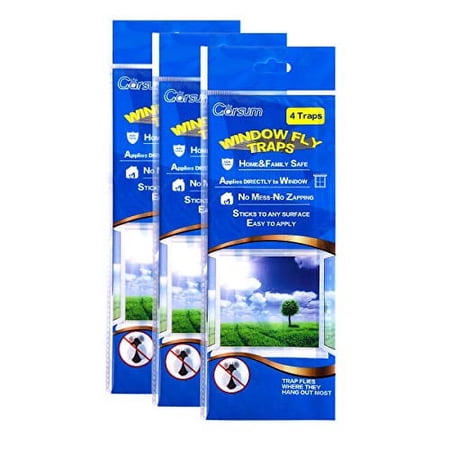 Garsum Fly Clear Window Fly Traps Bug Fly Killer Window Decal Non-Toxic,4 Piece per Pack Total 12 Pices