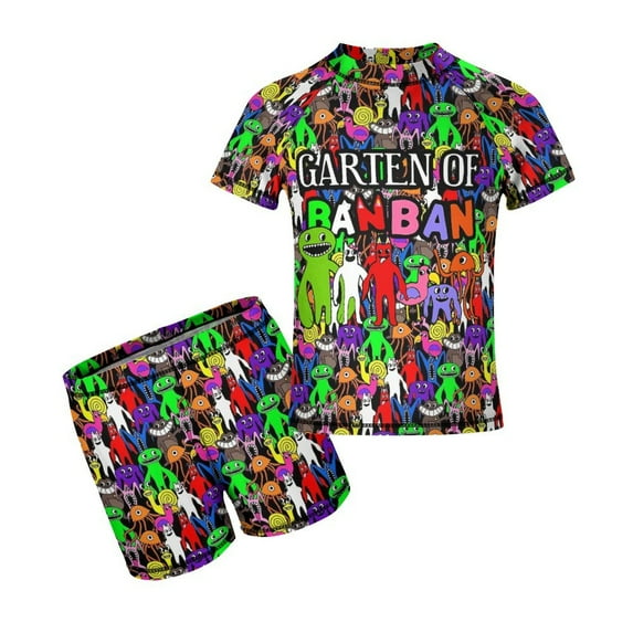 Garten of Banban Garten of Banban Boys Two Piece Rash Guard Swimsuits Kids Short Sleeve Swimwear Sets Bathing Suit