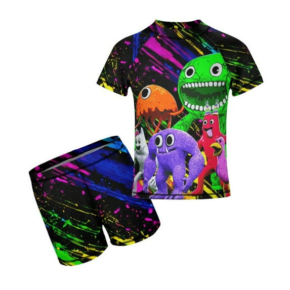 Garten of Banban Garten of Banban Boys Two Piece Rash Guard Swimsuits Kids Short Sleeve Swimwear Sets Bathing Suit