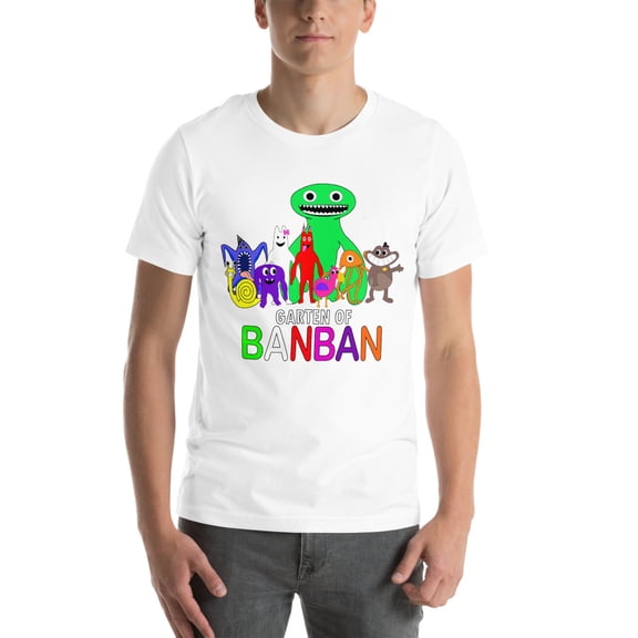 Garten of Banban T-shirt Design – Unique & Playful Cartoon Characters (White, XL)