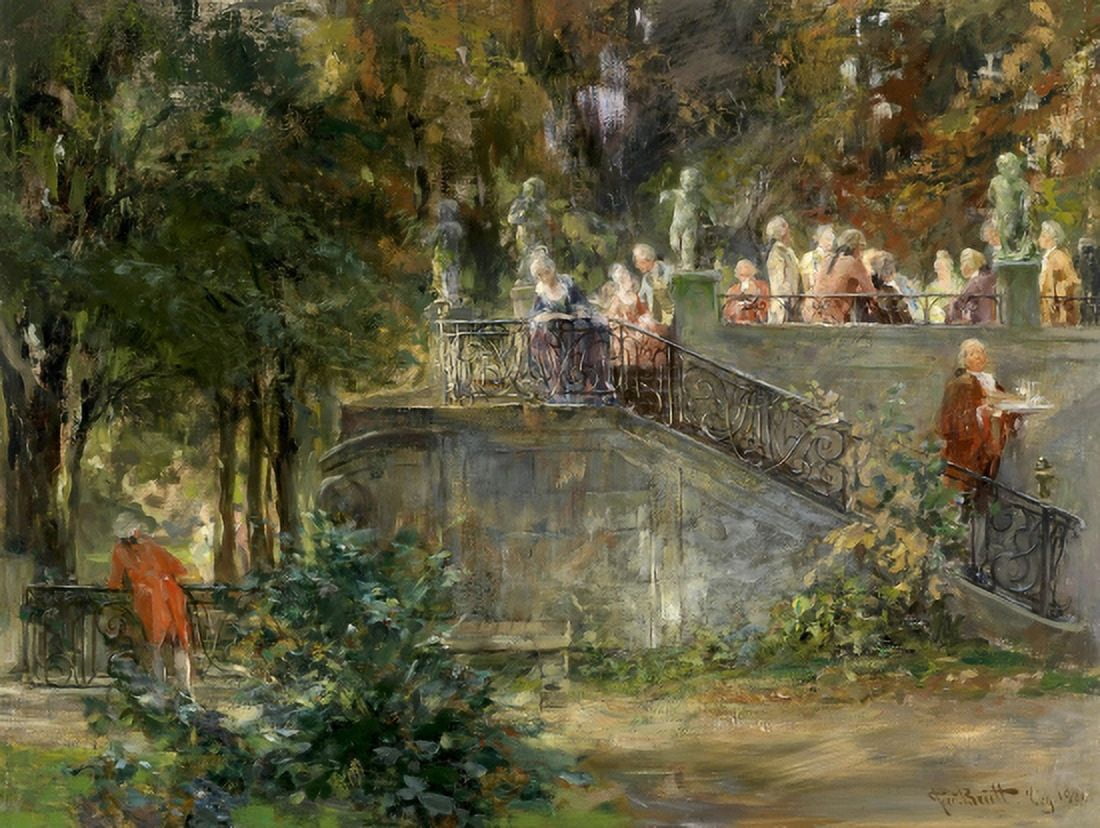 Gartenfest 1900 Classic Art Canvas Art - Ferdinand Brutt (36 x 54)