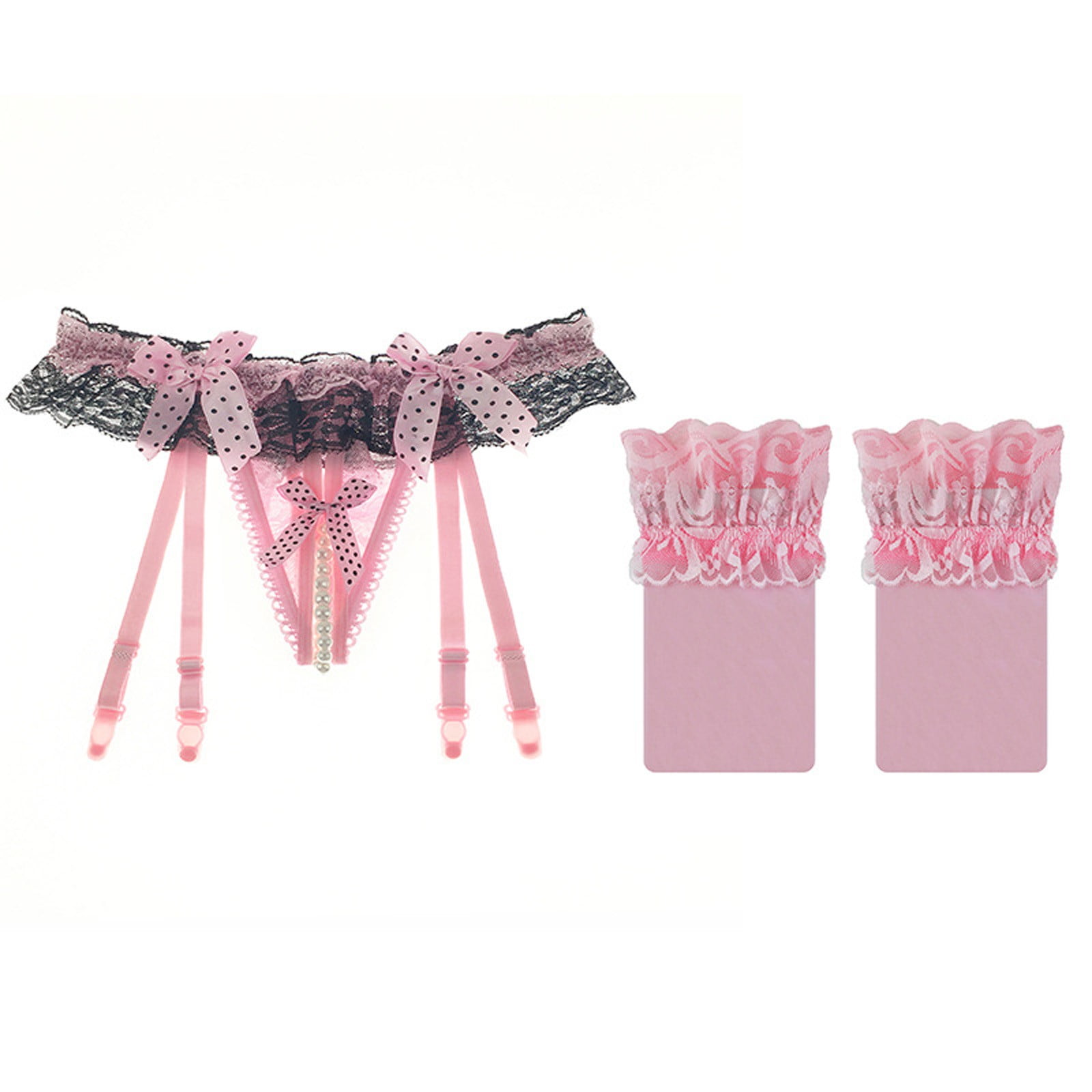 Garter Belt and Thigh Highs Set Elastic Women's 3 Pieces Lace Garter Belt  Stockings Sets with Butterfly Panty, Red Garter Belt