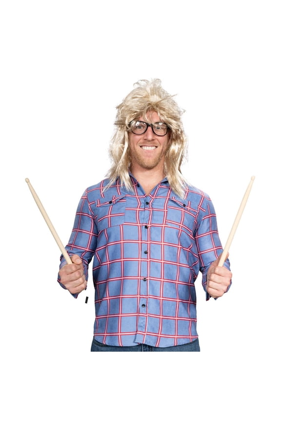 Garth SNL Character Halloween Cosplay Button Down Flannel Costume Shirt