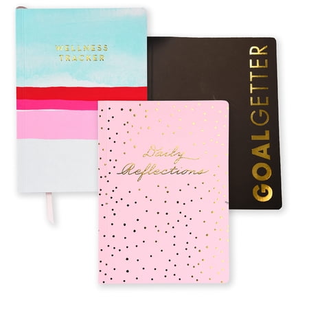 Gartner Studios Guided Journals for Wellness, Goals and Reflection, Assorted Colors with High Shine Gold Foil, Soft Touch Flex Covers, 5.75" x 8", 120 Pages, 3-Pack