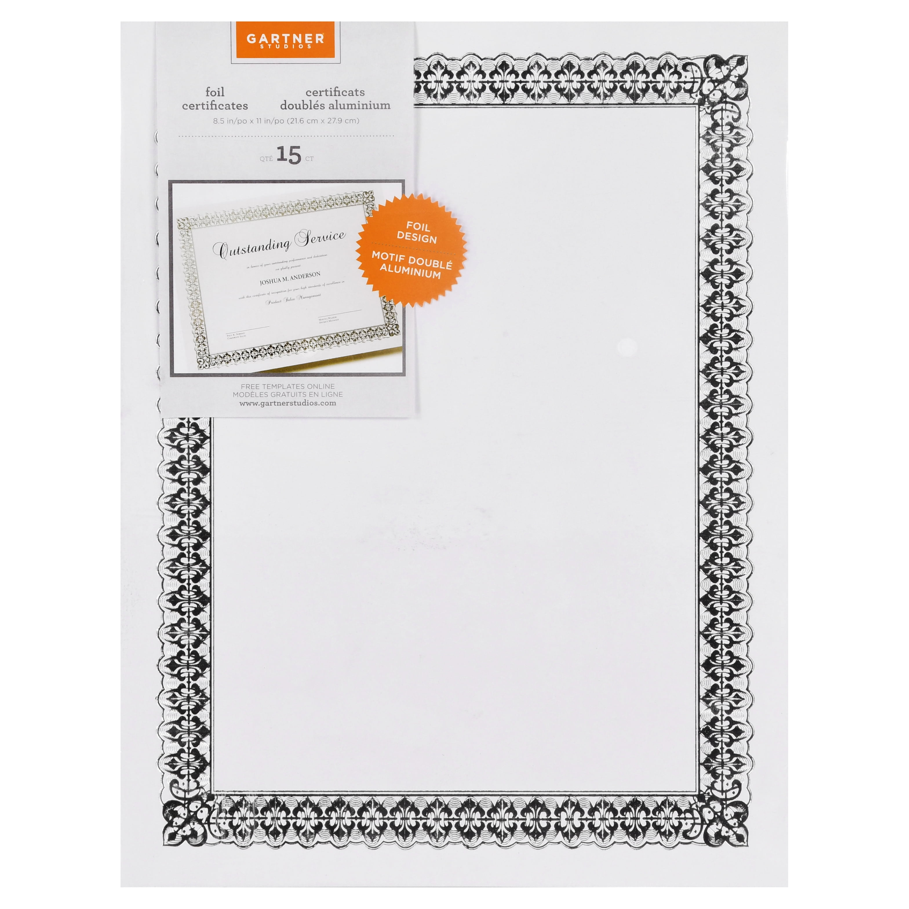 Gartner Studios Silver Border Certificates, 15 Count Package