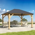 thumbnail image 1 of Howsvn 11 ft. x 13 ft Outdoor Hip Roof Spruce Wooden Gazebo, Heavy-duty Hard Top Steel Metal Roof Gazebo Pavilion, Weather Protected Permanent Canopy for Patio, Garden, Backyard, 1 of 10
