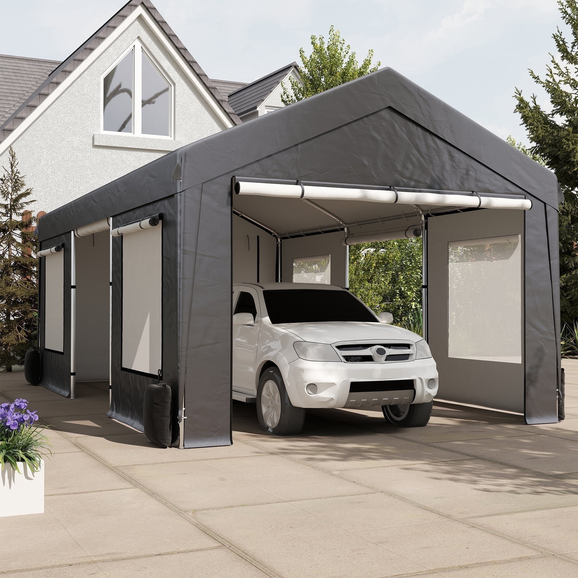 12 FT.D x 20 ft.W Outdoor Portable Garage EROMMY Canopy Color: White 12 FT.D x 20 ft.W Outdoor Portable Garage EROMMY Canopy Color: White