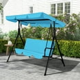 thumbnail image 1 of Gartoo 3 Seat Outdoor Patio Swing with Converting Canopy, Cushioned Steel Frame Porch Canopy Swing Chair, Swing Glider Hammock for Patio, Garden, Blue, 1 of 9