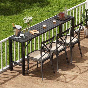 Outdoor Bar Table 55 Inch - Black Weatherproof HDPS Top, Adjustable Feet, Hot Tub & Patio Use